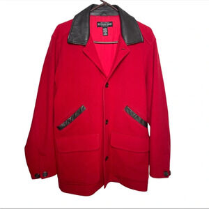 The J Peterman Company Womens Small Red 100% Wool Leather Collar Jacket Coat